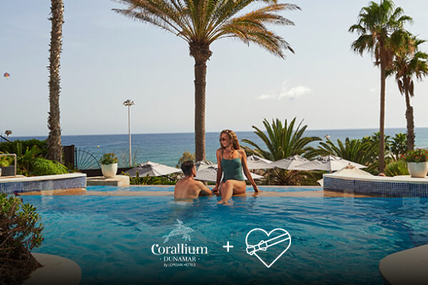 Close your eyes and imagine one of the rooms at the Corallium Dunamar specially decorated to celebrate Valentine's Day. Candles, chocolates, a bottle of cava and a box full of surprises... Love and affection will be the only thing that you and your partner will have to bring to this experience.
Not combinable with other promotions and subject to availability. Minimum price per person per night in double occupancy.